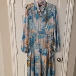 Shein Elegant Blue and Gold Women's Dress, XL,